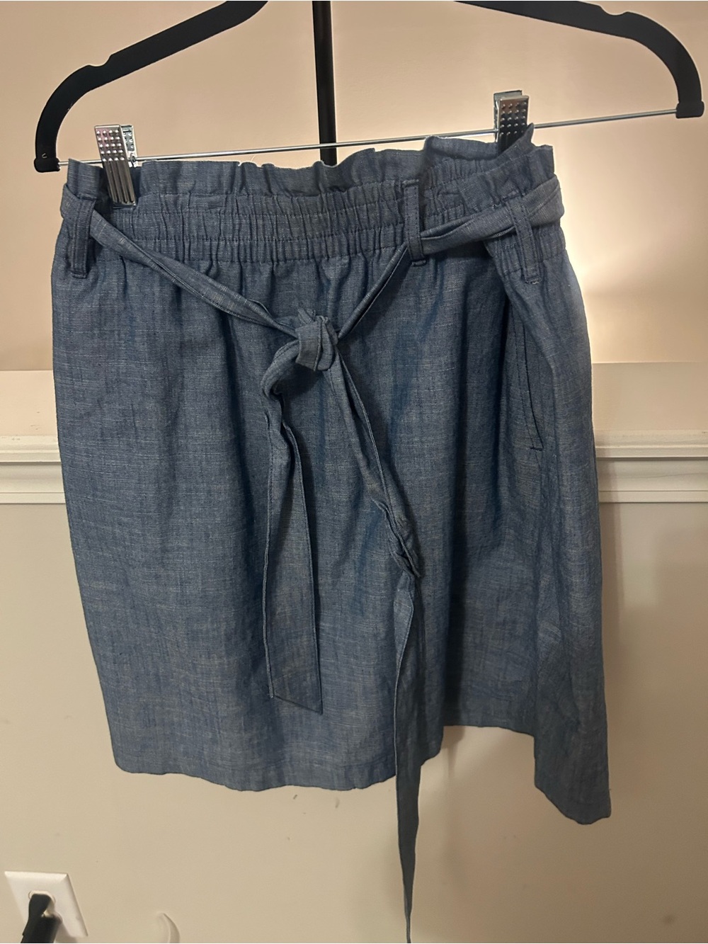 J. Crew Chambray Tie-Waist Mini Skirt in Blue
